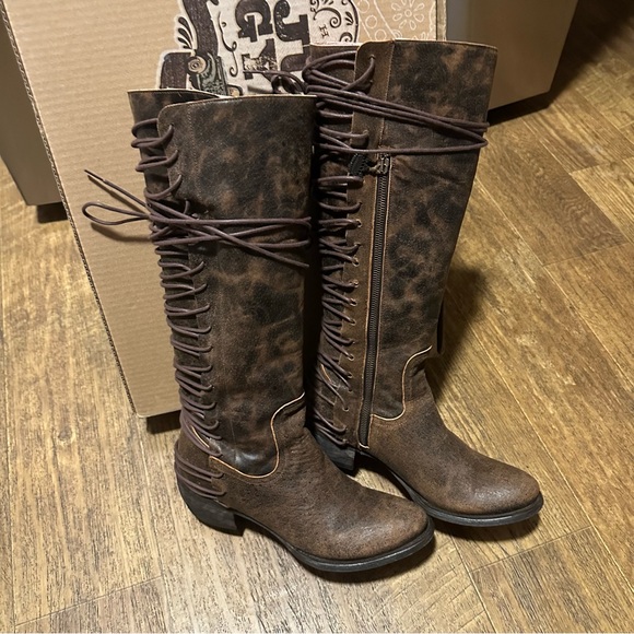 JUNK GYPSY BY LANE "IDLEWILD" LEATHER CORSET LACE BOOTS SIZE 10 - Picture 1 of 12
